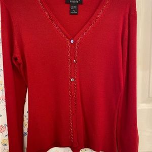 Y2K vintage petite red beaded cardigan